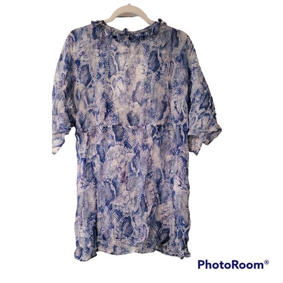NWT Evarae Short Kaftan 100% Silk Blue Snake Fringe Size Large - Picture 3 of 4